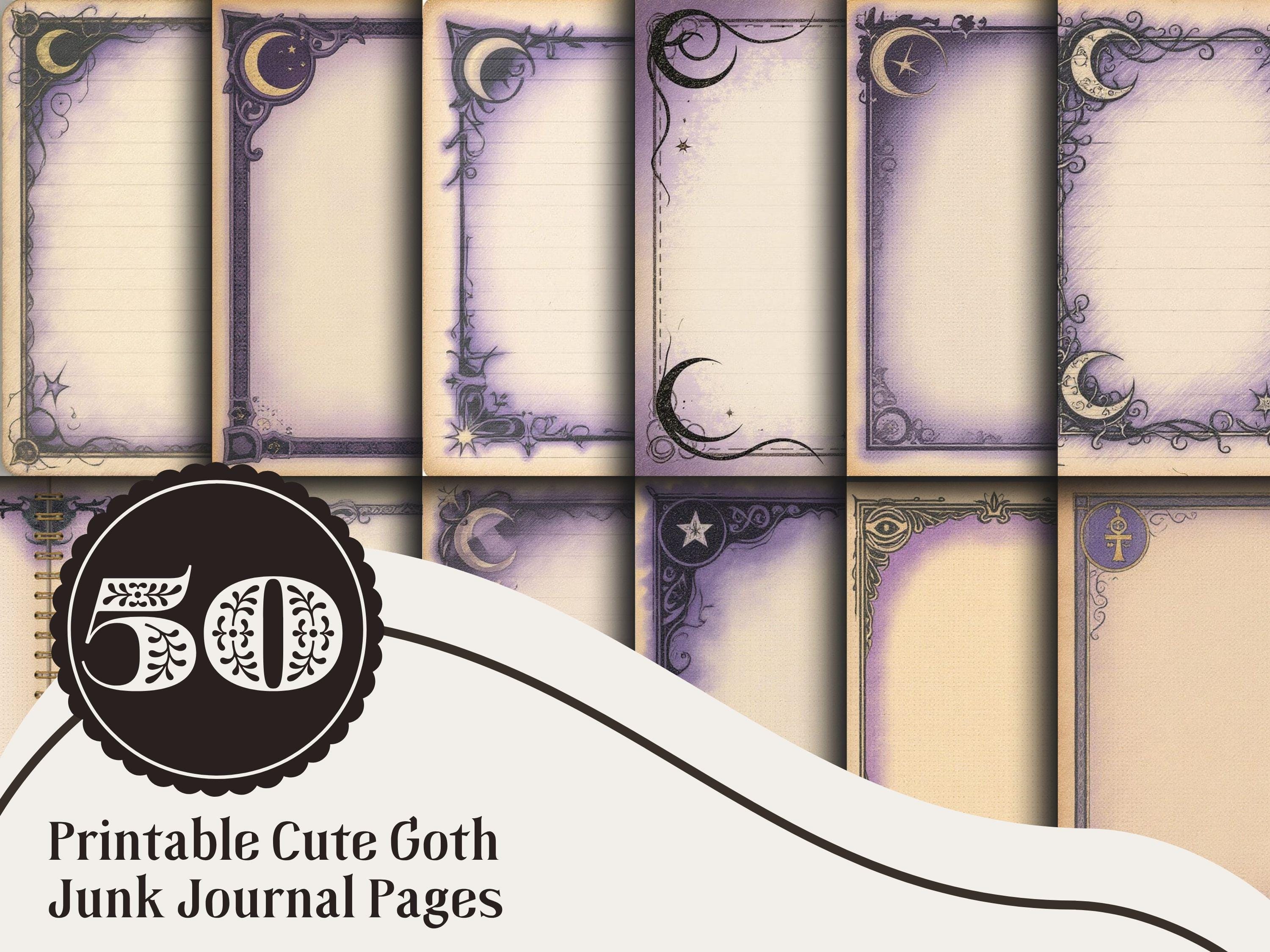 Gothic Moon Stars Journal Pages, Romantic Witchy Planner Inserts (50 Pages)
