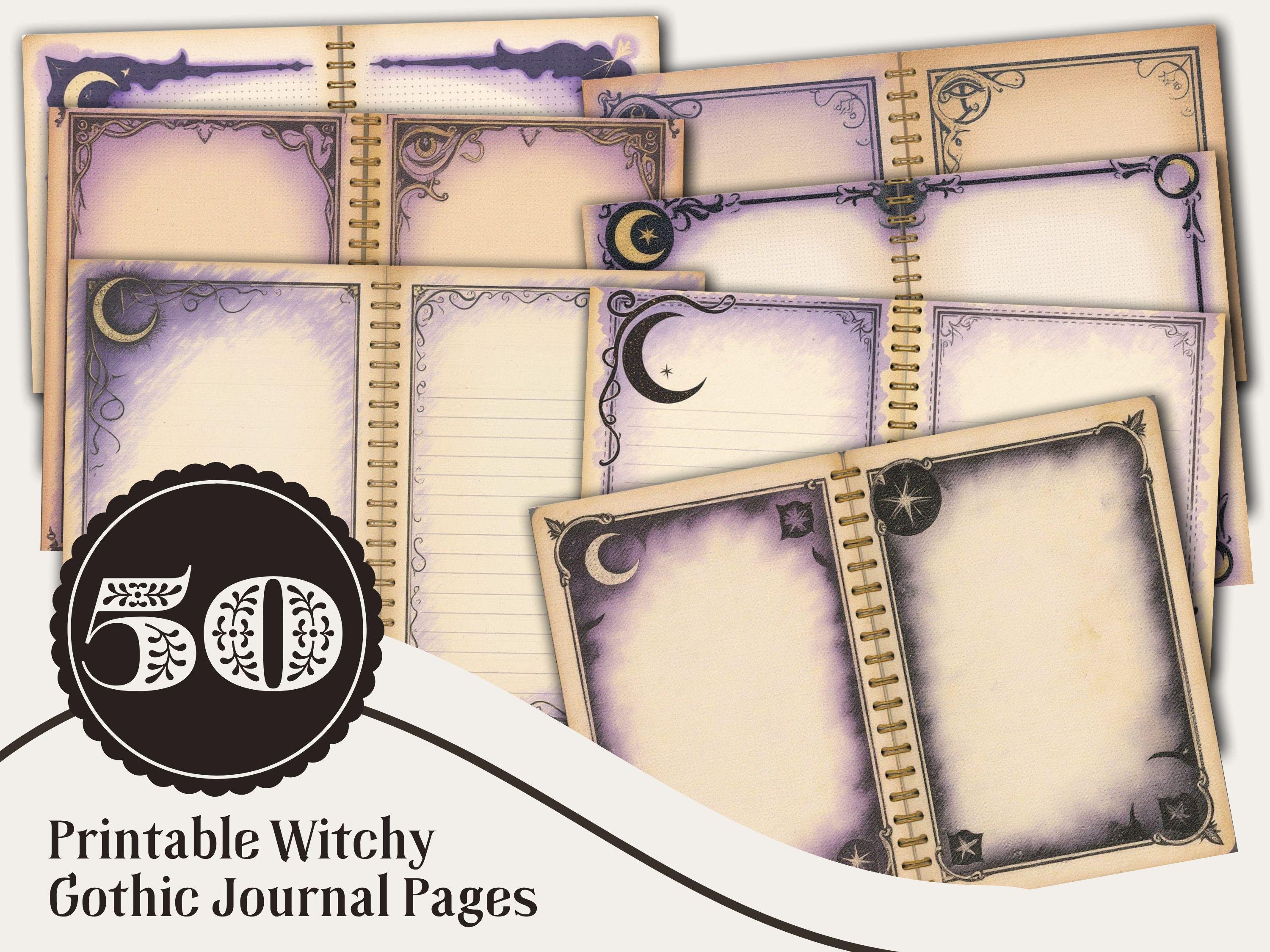 Gothic Moon Stars Journal Pages, Romantic Witchy Planner Inserts (50 Pages)