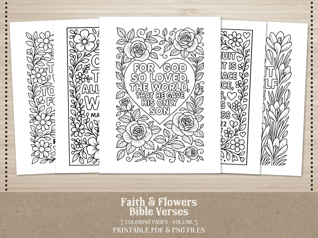 Floral Bible Verse Coloring Pages: Christian Scripture Art (PDF Download)