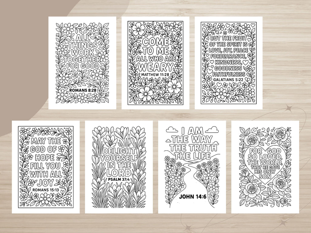Floral Bible Verse Coloring Pages: Christian Scripture Art (PDF Download)