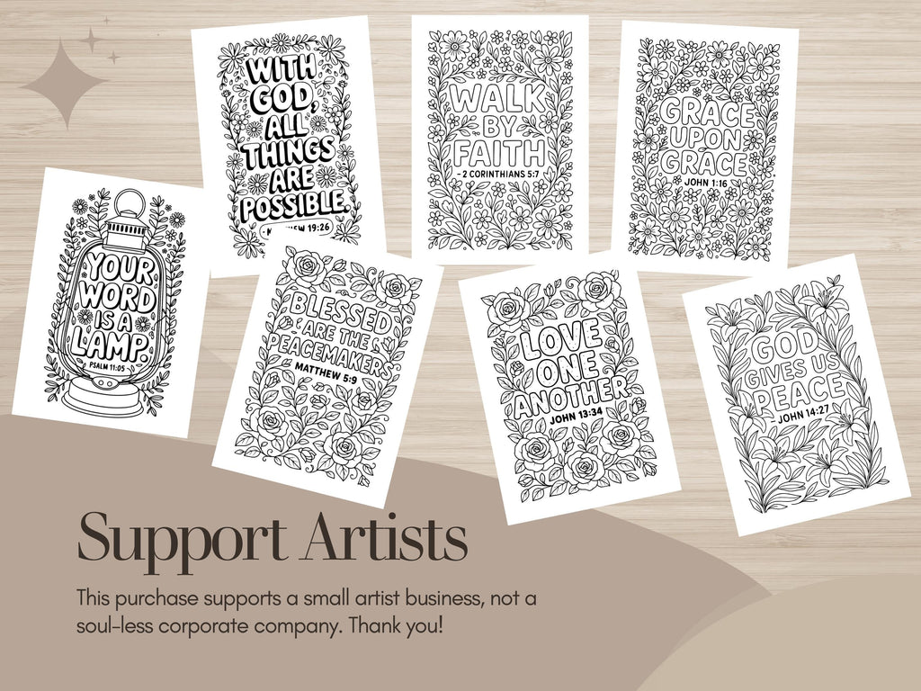 Floral Bible Verse Coloring Pages, Sunday School Printable (PDF & PNG)