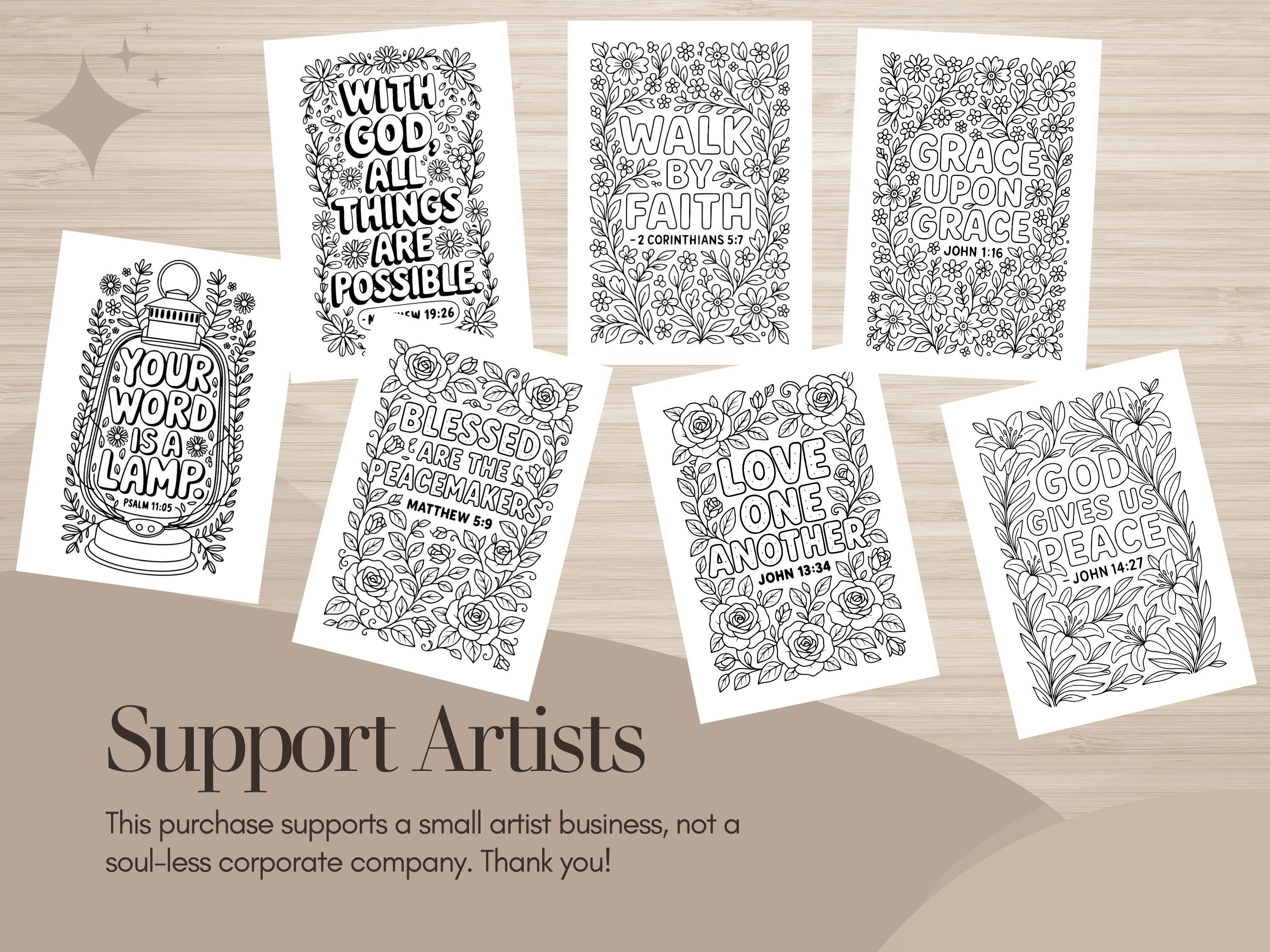 Floral Bible Verse Coloring Pages, Sunday School Printable (PDF & PNG)