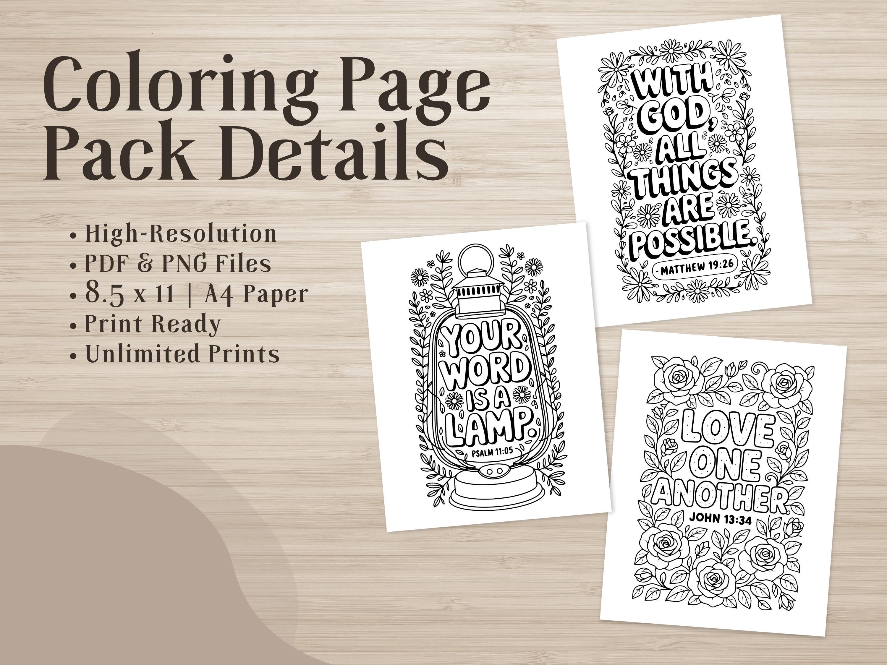 Floral Bible Verse Coloring Pages, Sunday School Printable (PDF & PNG)
