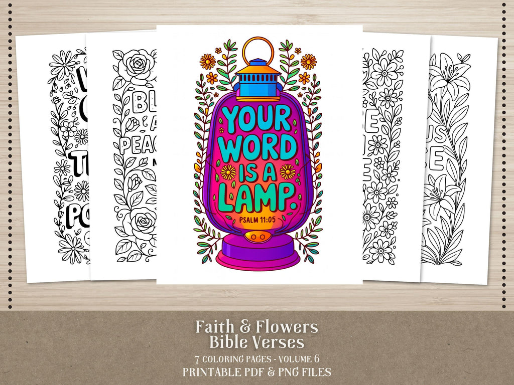 Floral Bible Verse Coloring Pages, Sunday School Printable (PDF & PNG)