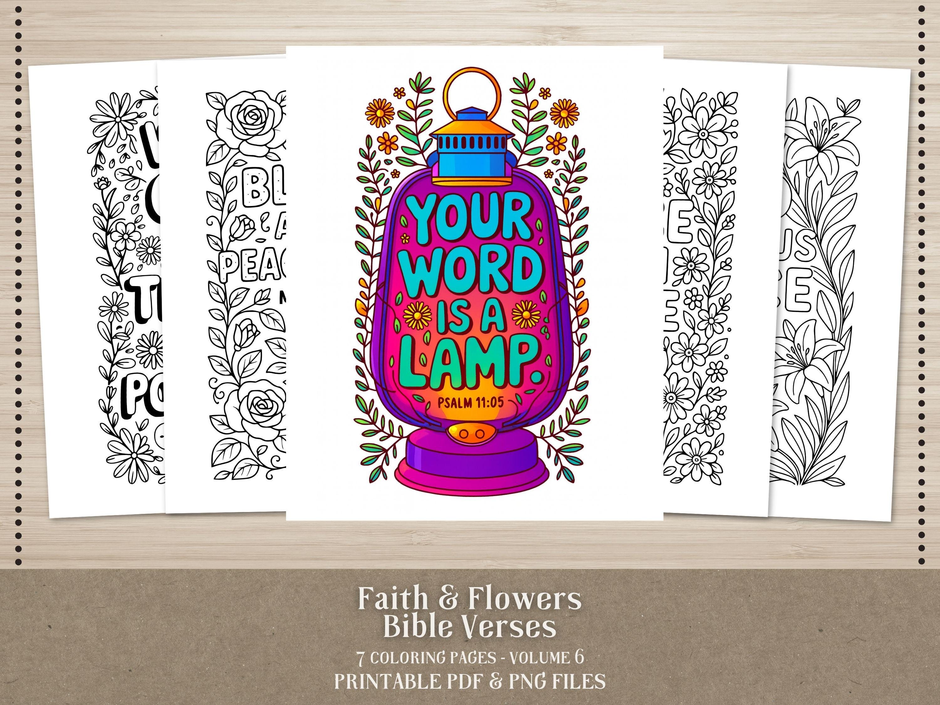 Floral Bible Verse Coloring Pages, Sunday School Printable (PDF & PNG)