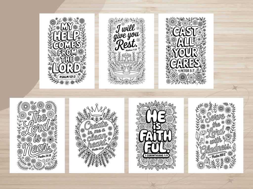 Floral Bible Verse Coloring Pages, Printable Scripture Art (PDF & PNG)