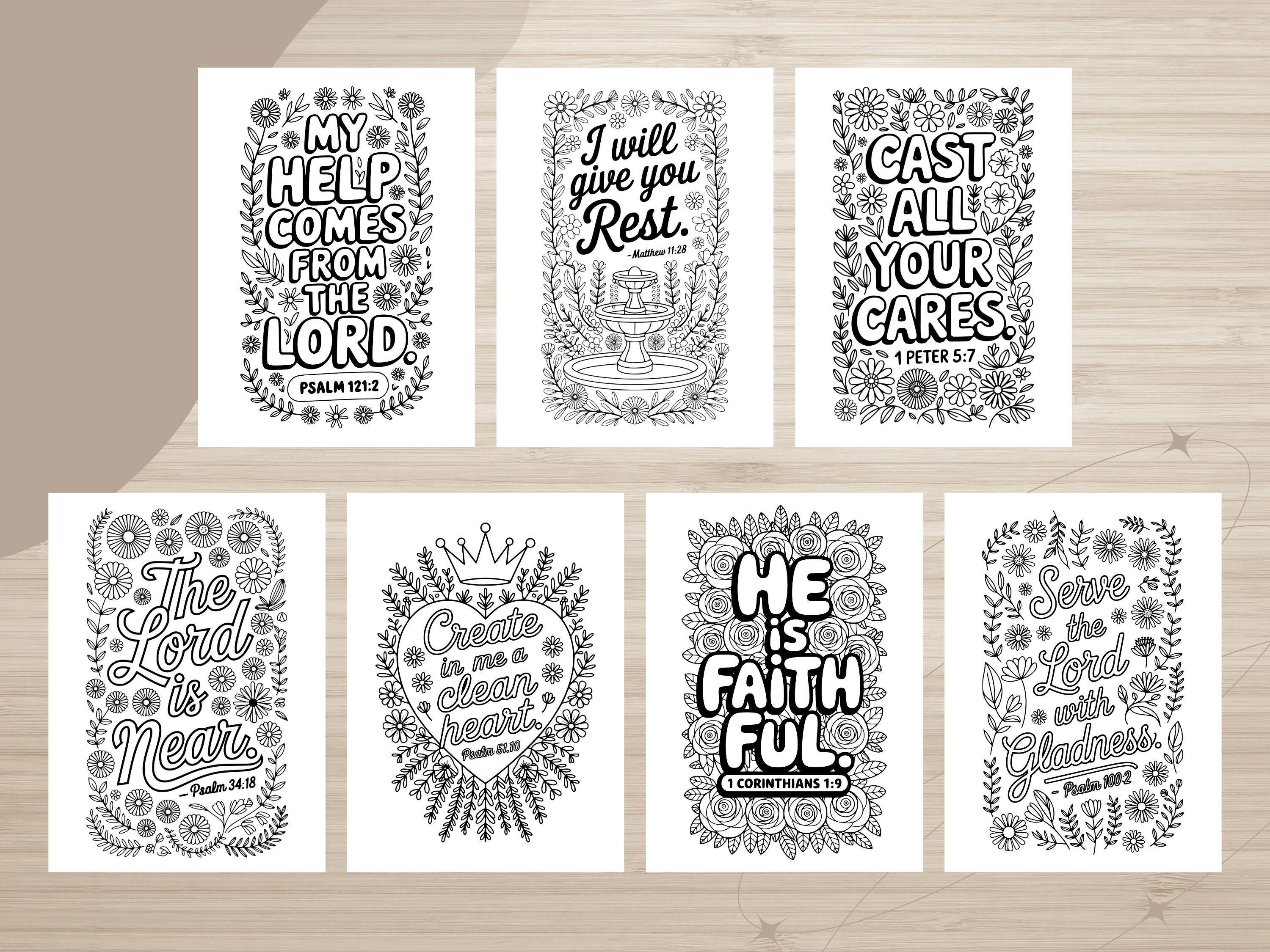 Floral Bible Verse Coloring Pages, Printable Scripture Art (PDF & PNG)