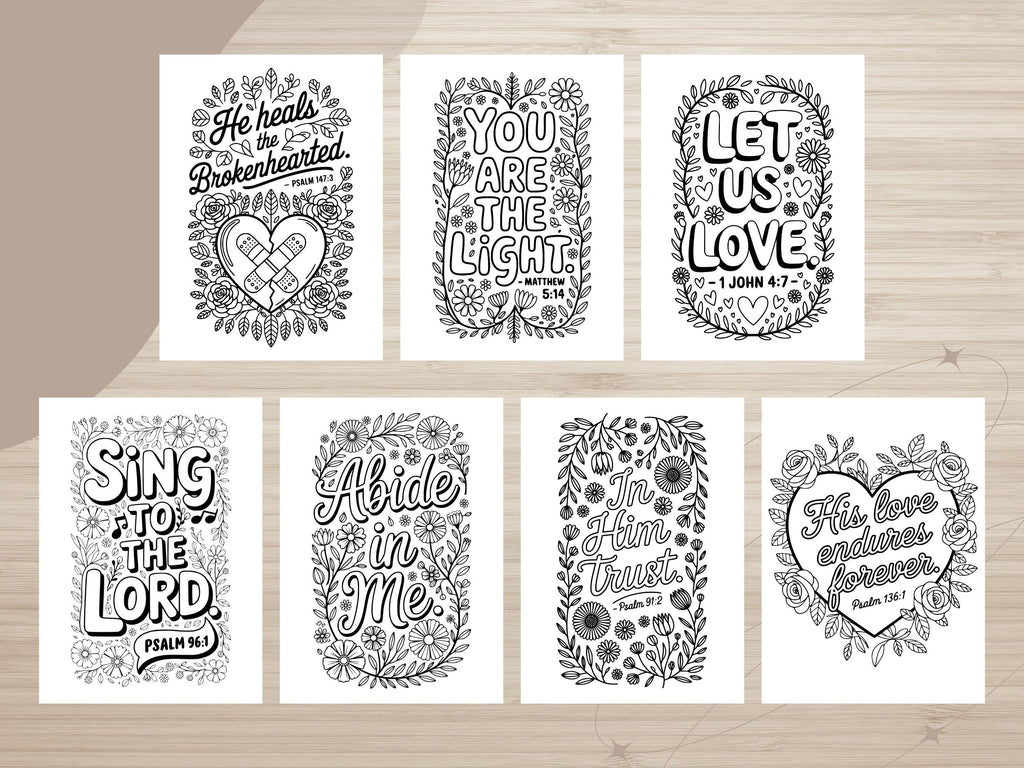 Floral Scripture Coloring Pages, Bible Verse Art (PDF & PNG)