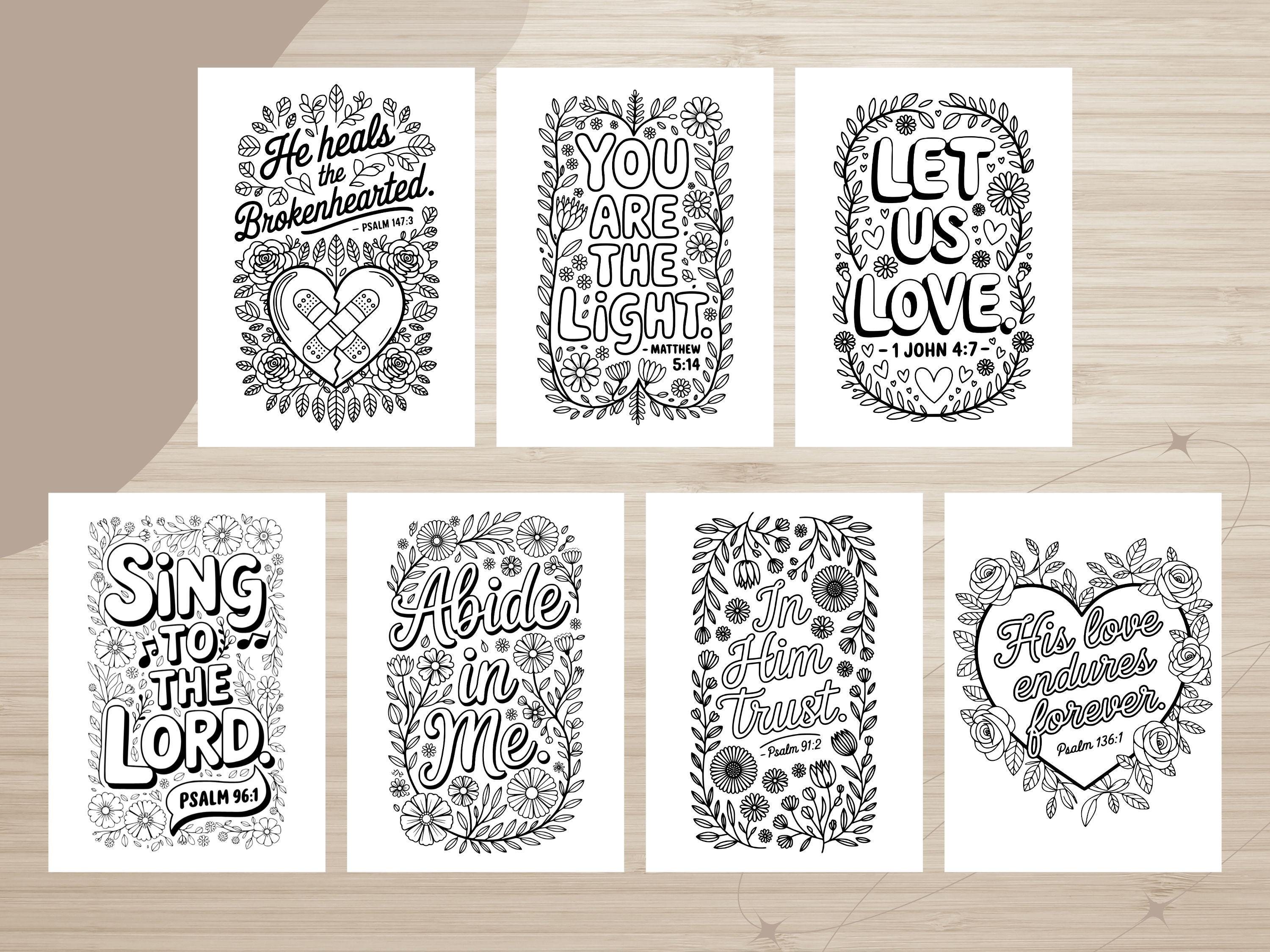 Floral Scripture Coloring Pages, Bible Verse Art (PDF & PNG)