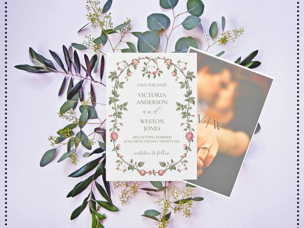 Victorian Garden Wedding Invitation Suite: Sage Green Floral Canva Templates