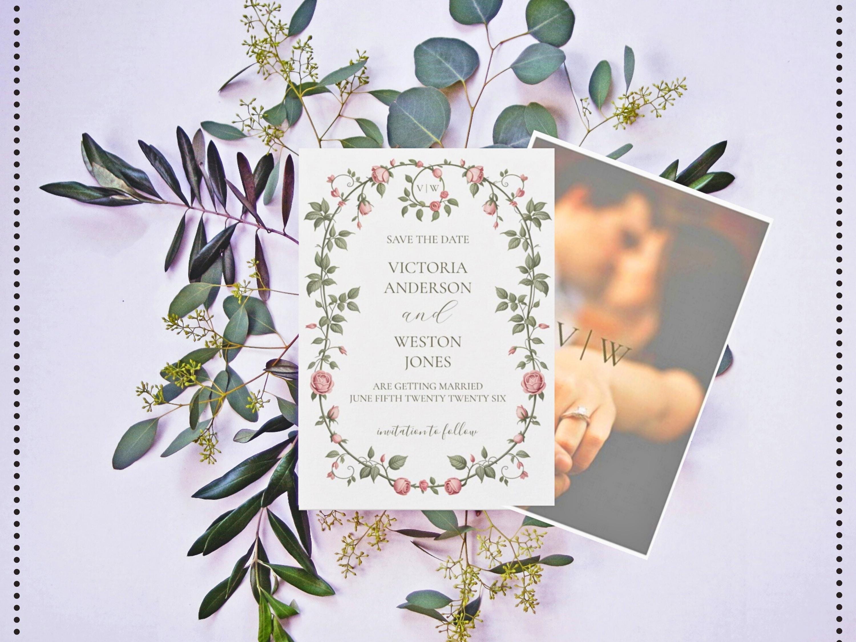Victorian Garden Wedding Invitation Suite: Sage Green Floral Canva Templates