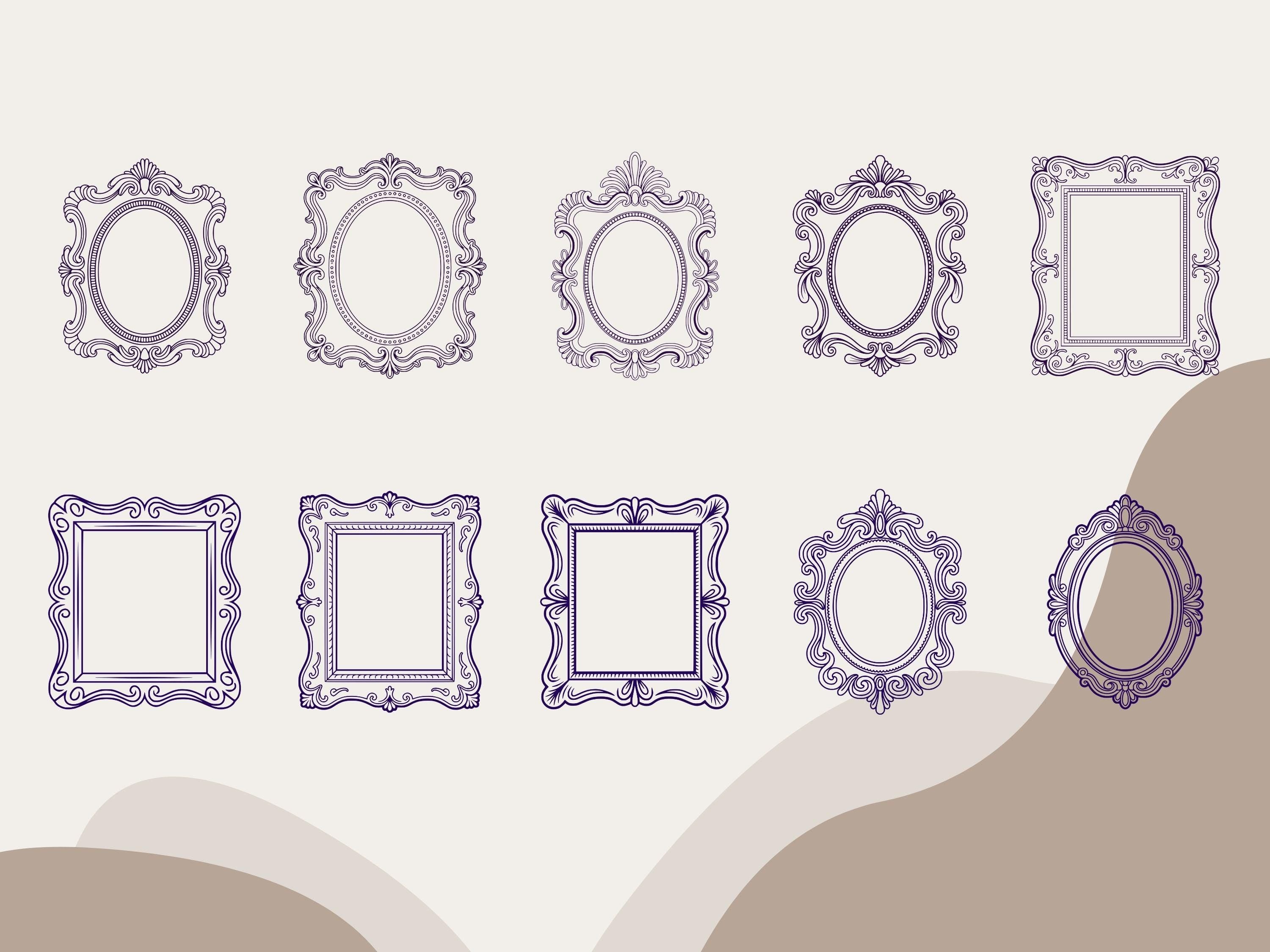 50 Vintage Frame Illustrations, Antique Clipart (png, svg, jpg, pdf)