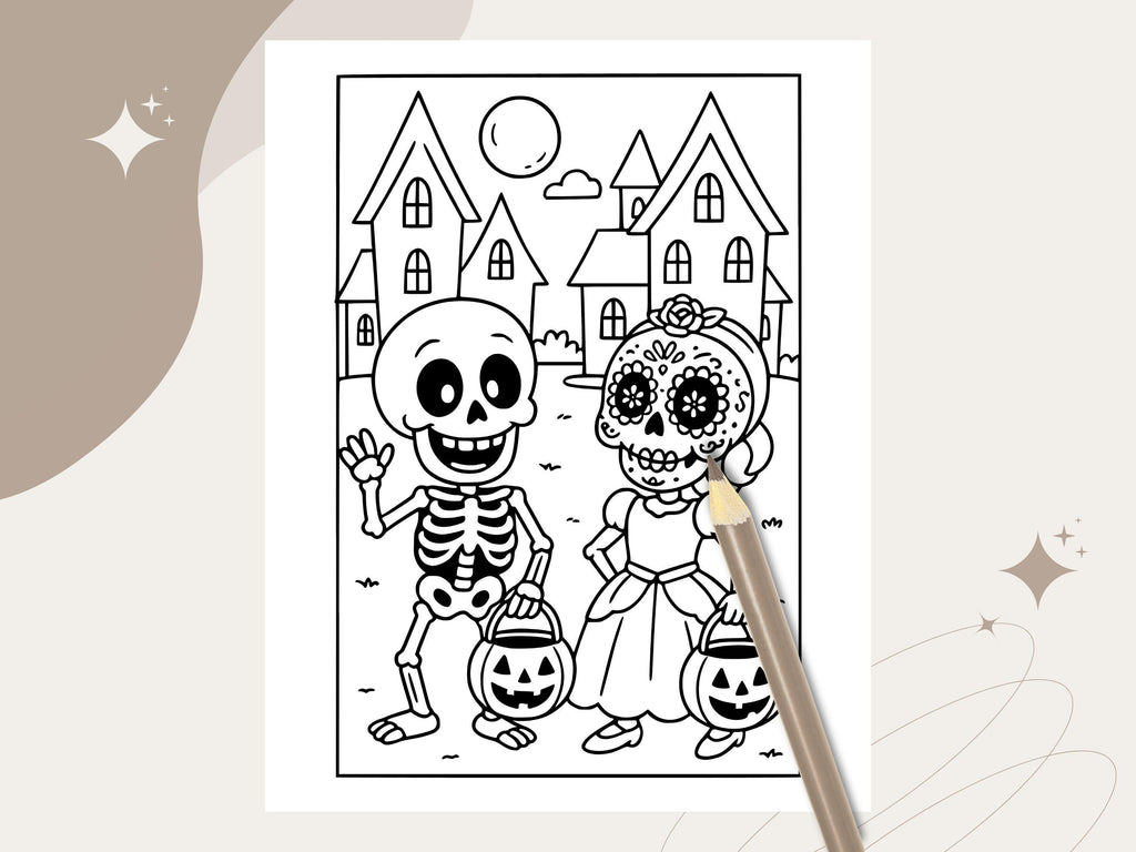 Spooky Cuties Halloween Coloring Pages: Kawaii Trick or Treat Parade (PDF & PNG)