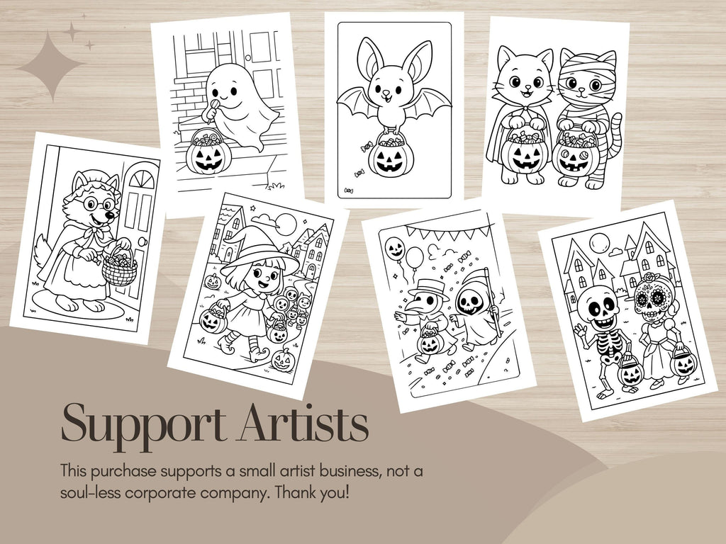Spooky Cuties Halloween Coloring Pages: Kawaii Trick or Treat Parade (PDF & PNG)