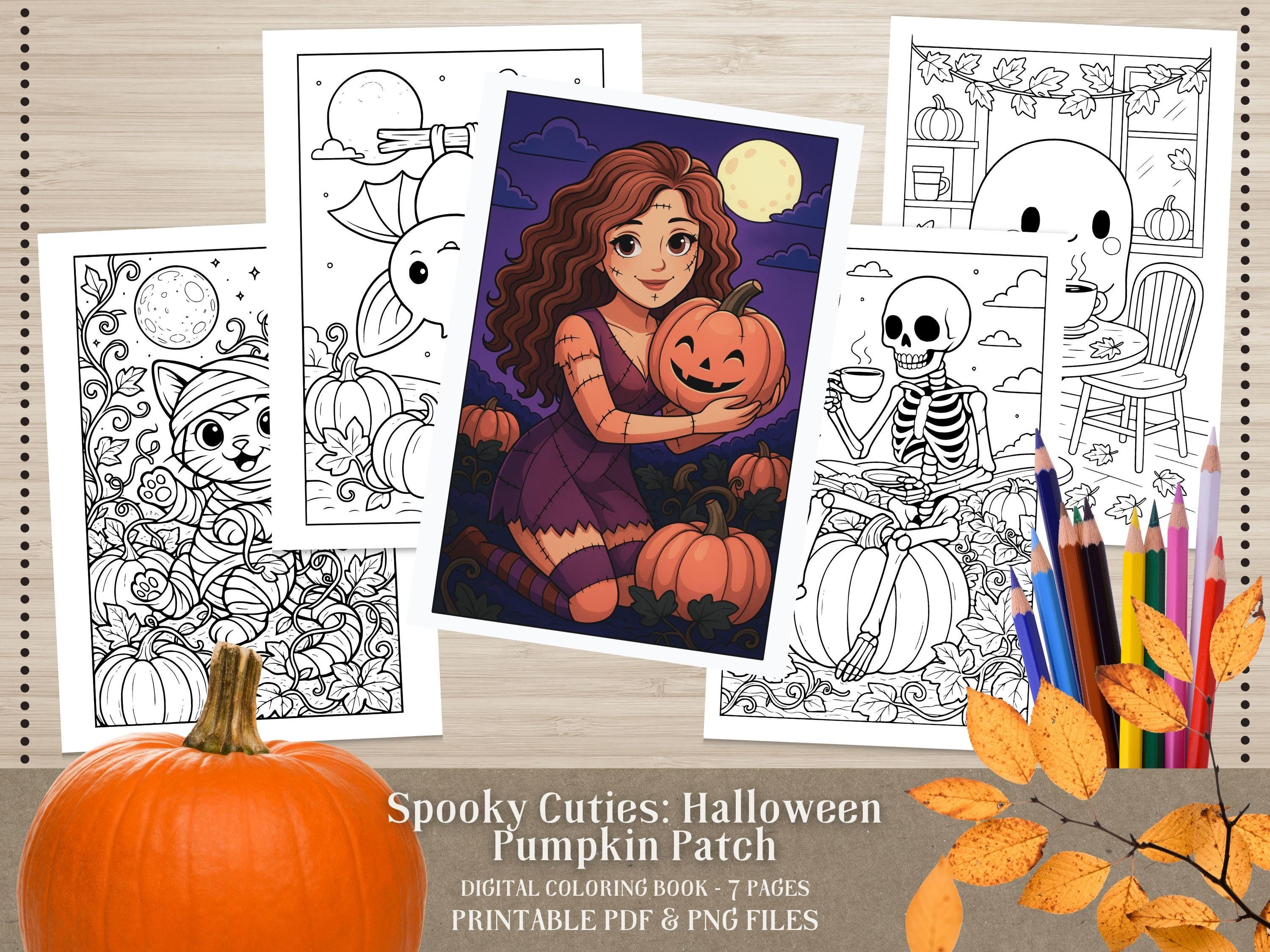 Spooky Cuties Halloween Coloring Pages: Pumpkin Patch (PNG & PDF Instant Download)