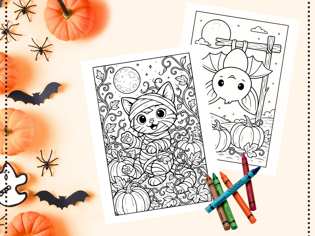 Spooky Cuties Halloween Coloring Pages: Pumpkin Patch (PNG & PDF Instant Download)