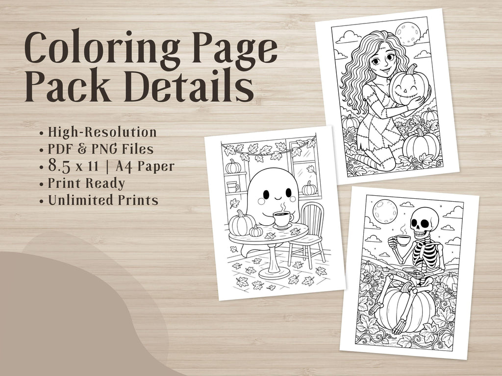 Spooky Cuties Halloween Coloring Pages: Pumpkin Patch (PNG & PDF Instant Download)