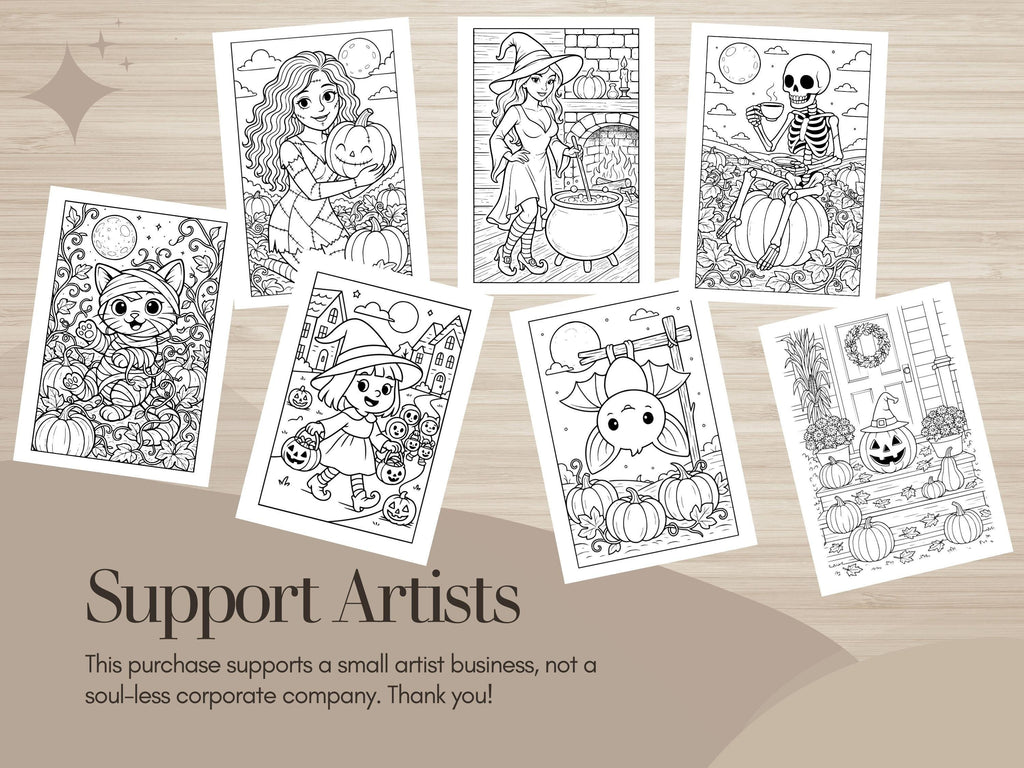 Spooky Cuties Halloween Coloring Pages: Pumpkin Patch (PNG & PDF Instant Download)