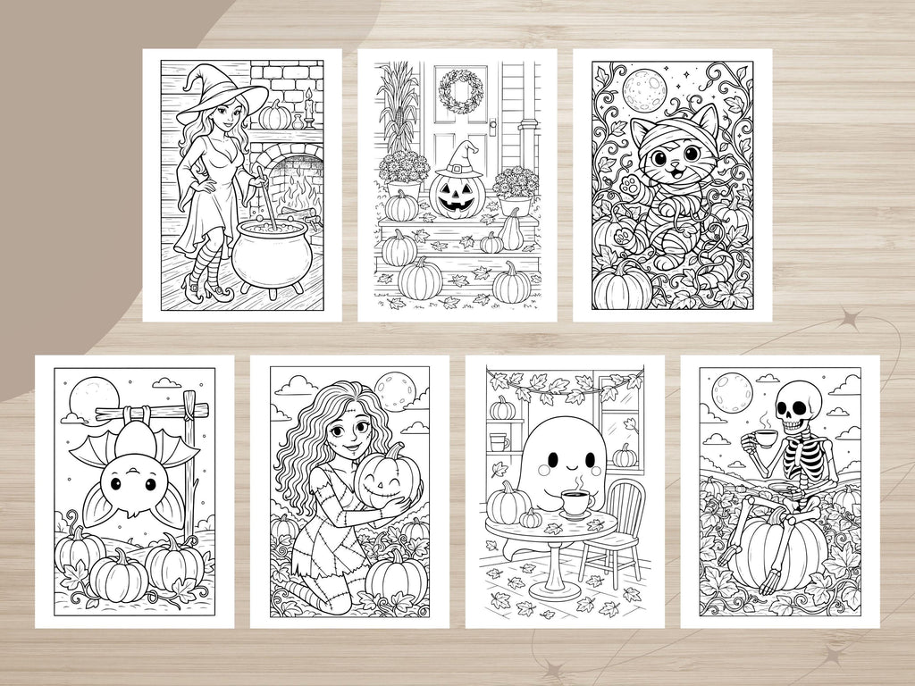 Spooky Cuties Halloween Coloring Pages: Pumpkin Patch (PNG & PDF Instant Download)