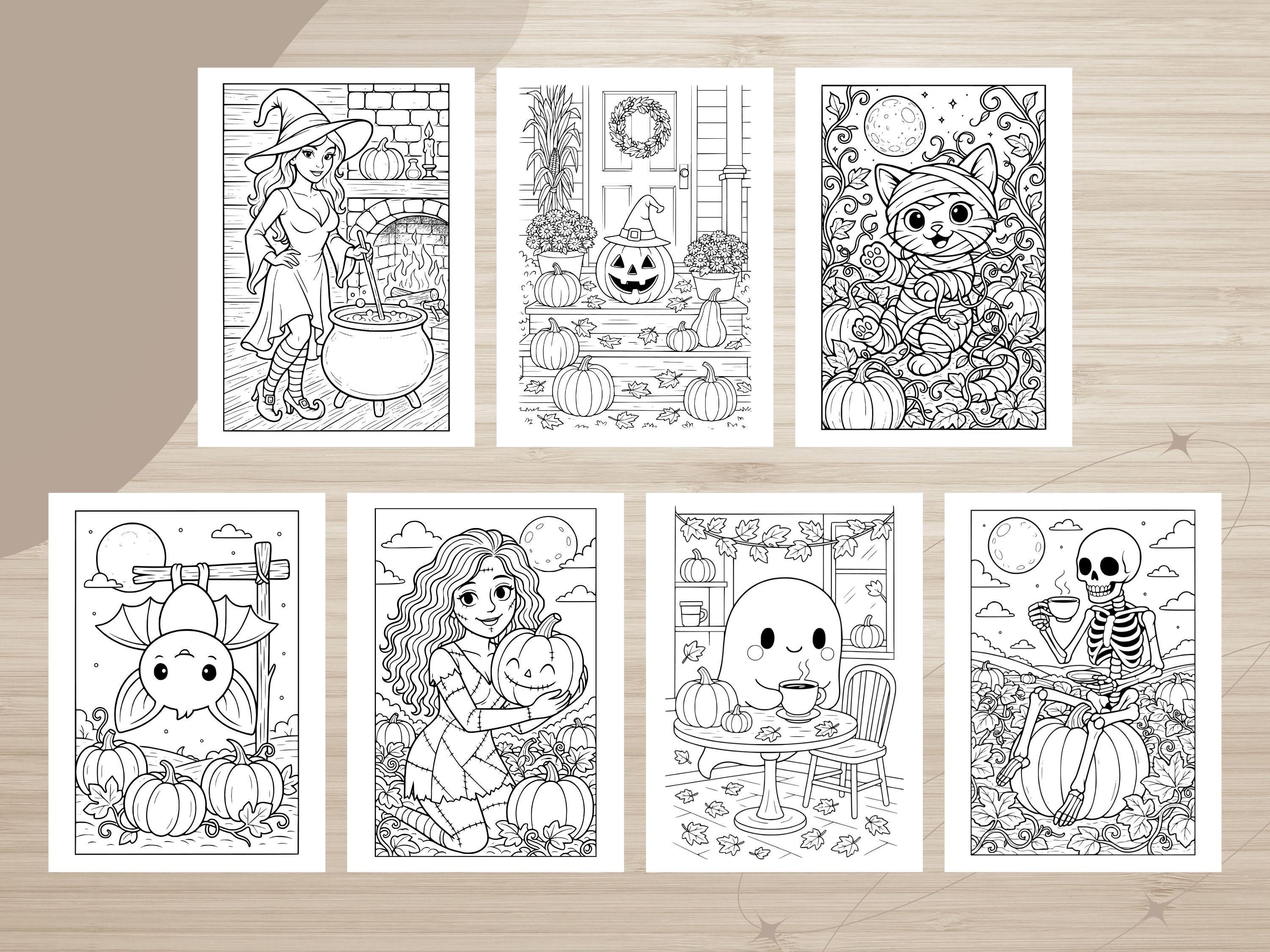 Spooky Cuties Halloween Coloring Pages: Pumpkin Patch (PNG & PDF Instant Download)