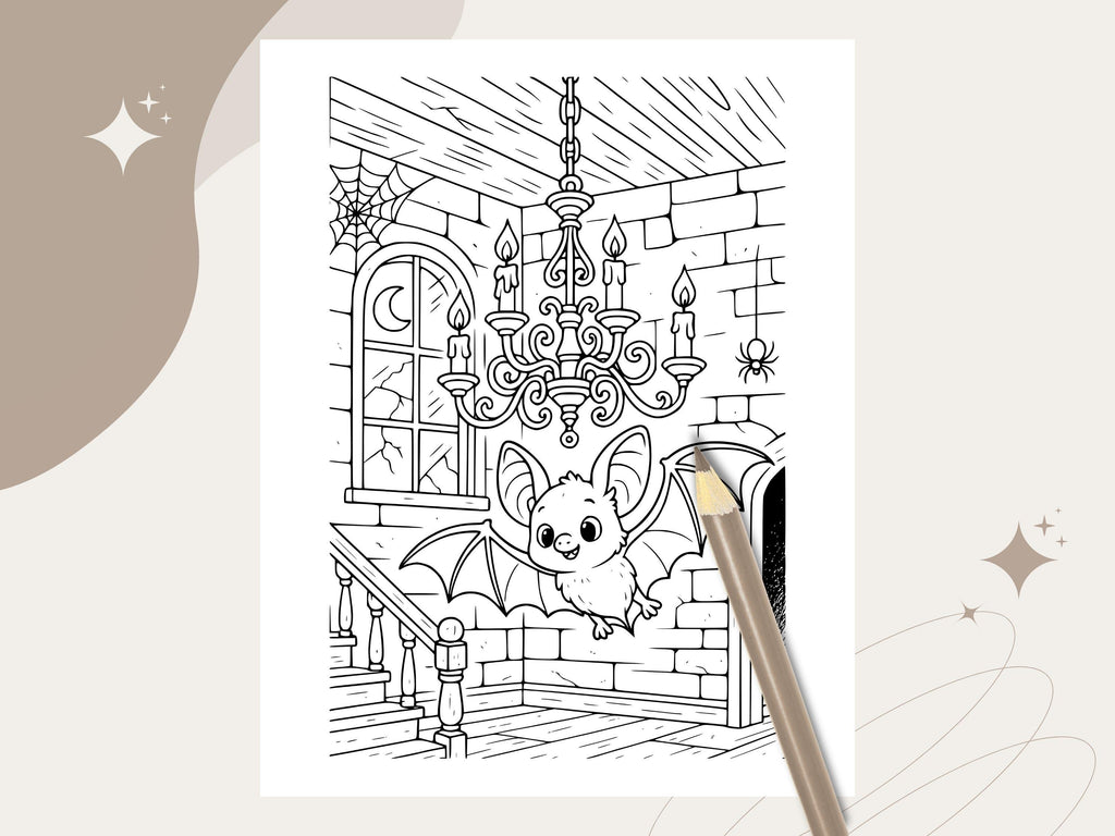 Spooky Cuties Halloween Coloring Pages: Kawaii Haunted House Coloring Book (PNG & PDF Instant Download)