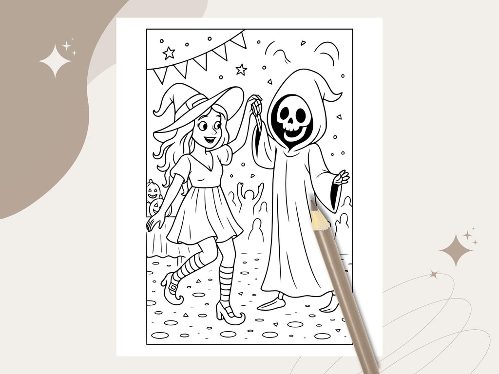 Spooky Cuties Halloween Coloring Pages: Monster's Midnight Dance Coloring Book (PNG & PDF Instant Download)