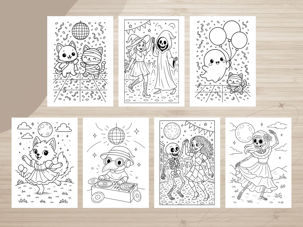 Spooky Cuties Halloween Coloring Pages: Monster's Midnight Dance Coloring Book (PNG & PDF Instant Download)