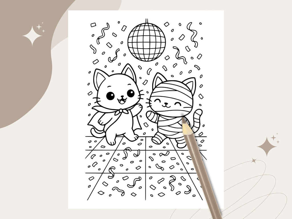 Spooky Cuties Halloween Coloring Pages: Monster's Midnight Dance Coloring Book (PNG & PDF Instant Download)