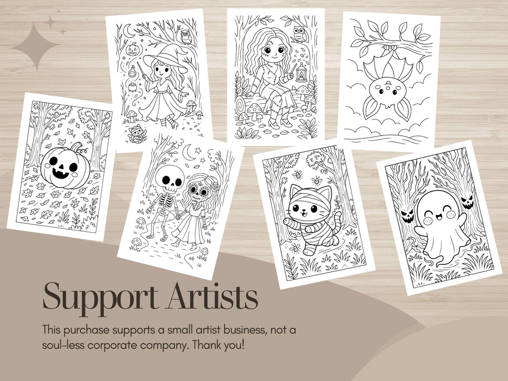 Spooky Cuties Halloween Coloring Pages: Enchanted Forest Adventure (PDF & PNG)
