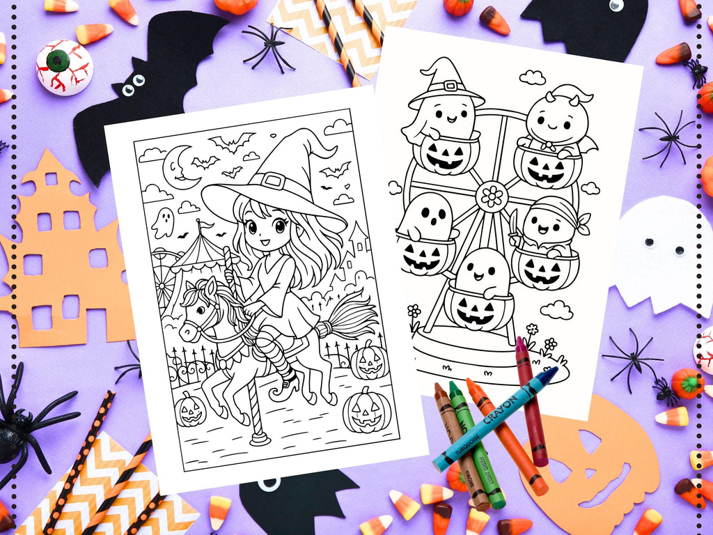 Spooky Cuties Halloween Coloring Pages: Creepy-Cute Carnival (PDF & PNG)