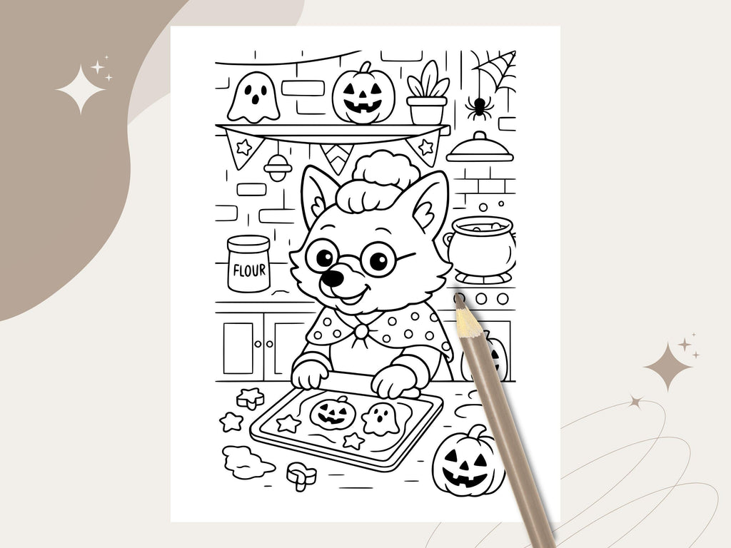 Spooky Cuties Halloween Coloring Pages: Potion and Candy Workshop (PDF & PNG)