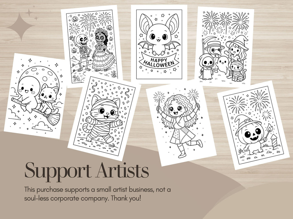 Spooky Cuties Halloween Coloring Pages: Halloween Night Celebration (PDF & PNG)