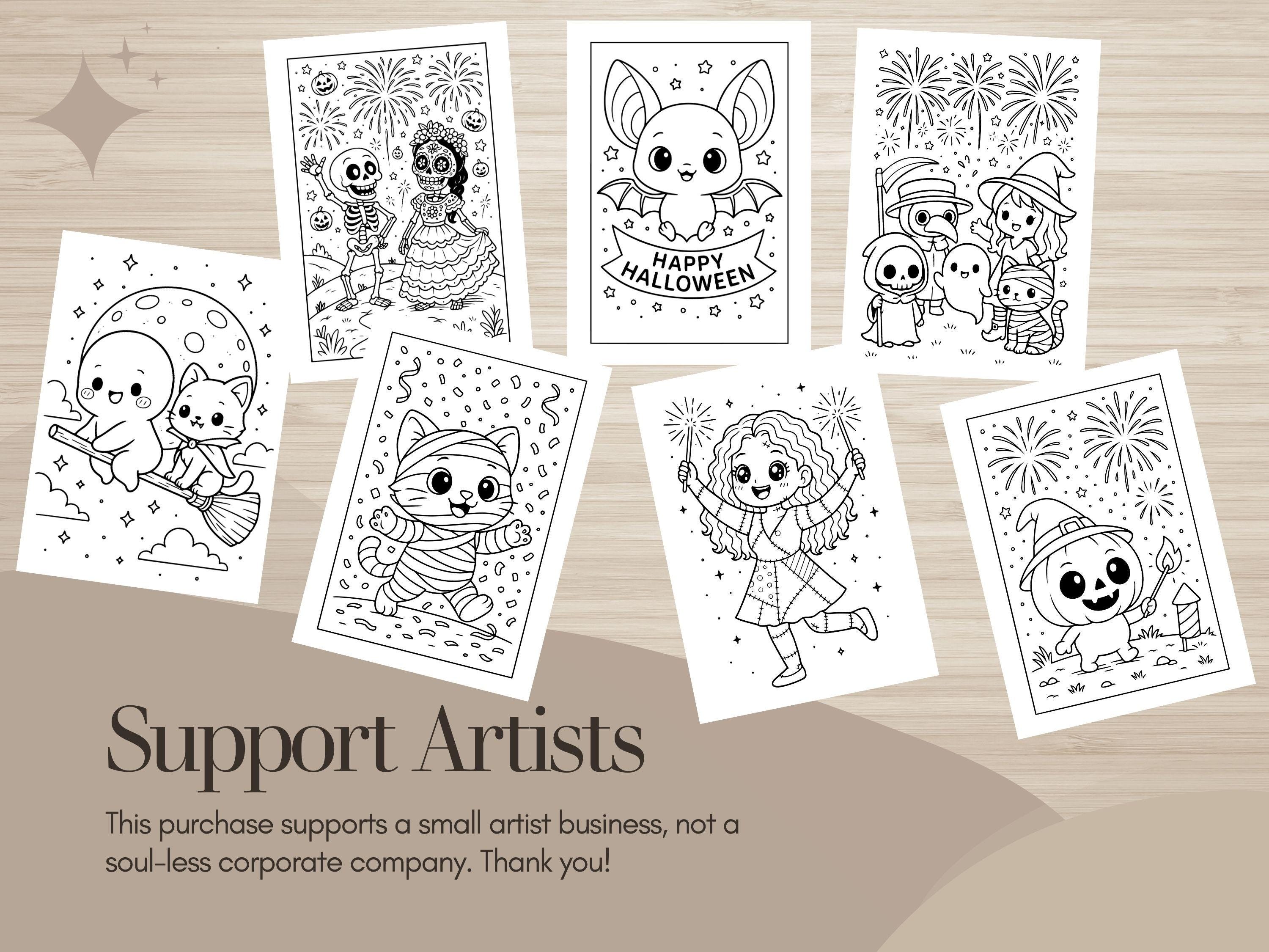 Spooky Cuties Halloween Coloring Pages: Halloween Night Celebration (PDF & PNG)