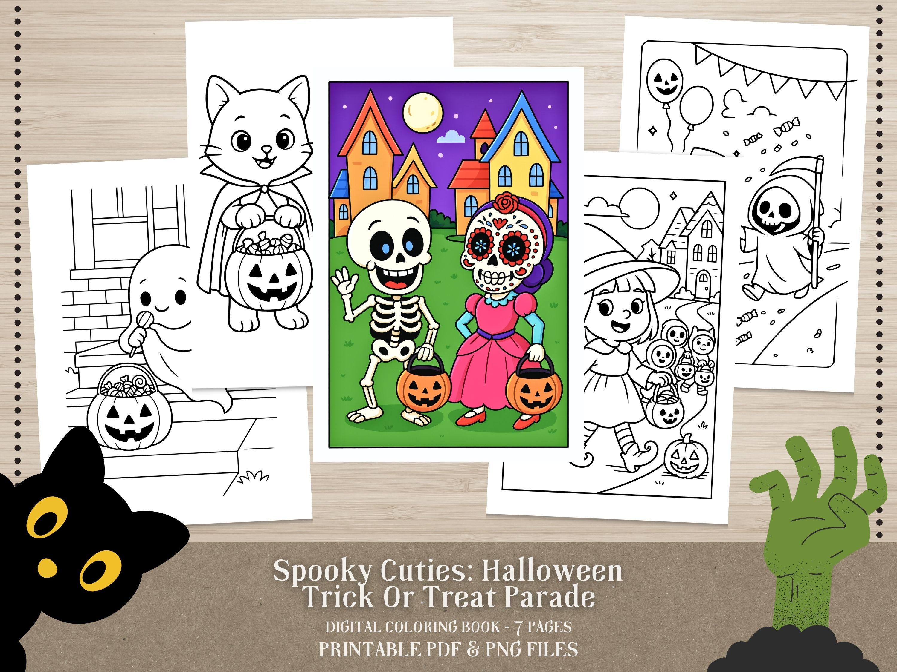 Spooky Cuties Halloween Coloring Pages: Kawaii Trick or Treat Parade (PDF & PNG)
