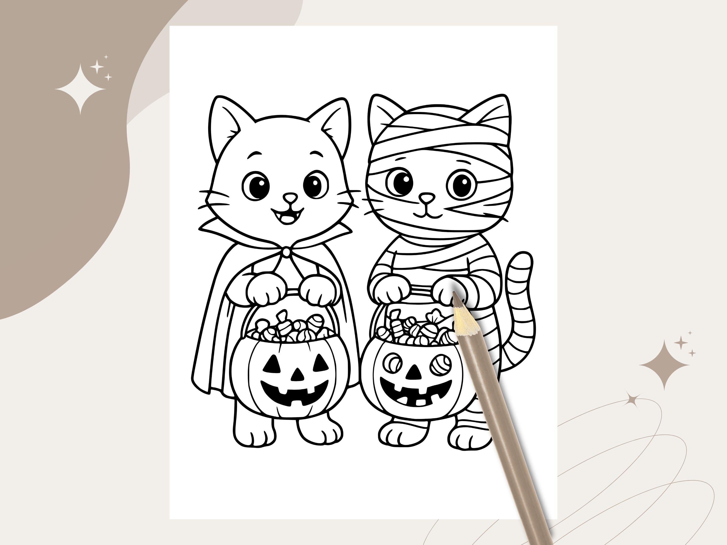 Spooky Cuties Halloween Coloring Pages: Kawaii Trick or Treat Parade (PDF & PNG)