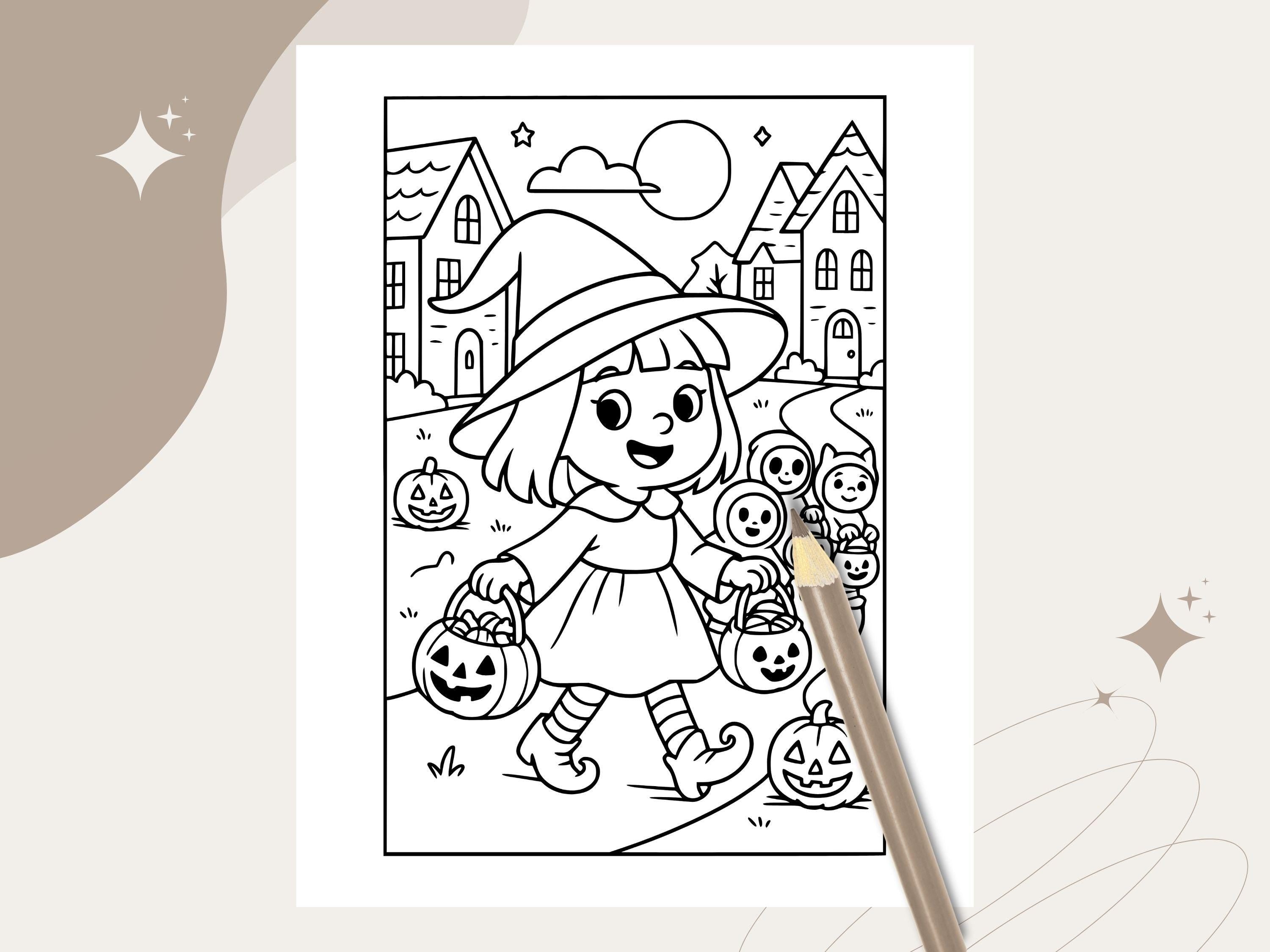 Spooky Cuties Halloween Coloring Pages: Kawaii Trick or Treat Parade (PDF & PNG)