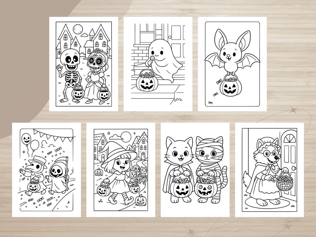 Spooky Cuties Halloween Coloring Pages: Kawaii Trick or Treat Parade (PDF & PNG)