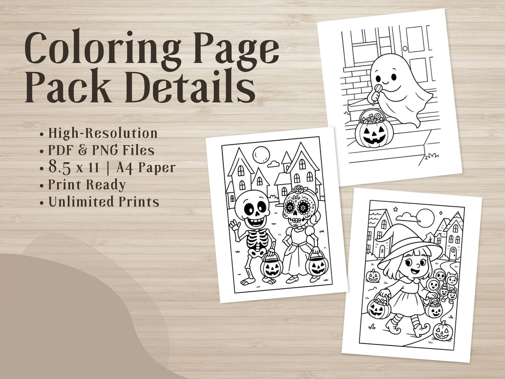 Spooky Cuties Halloween Coloring Pages: Kawaii Trick or Treat Parade (PDF & PNG)