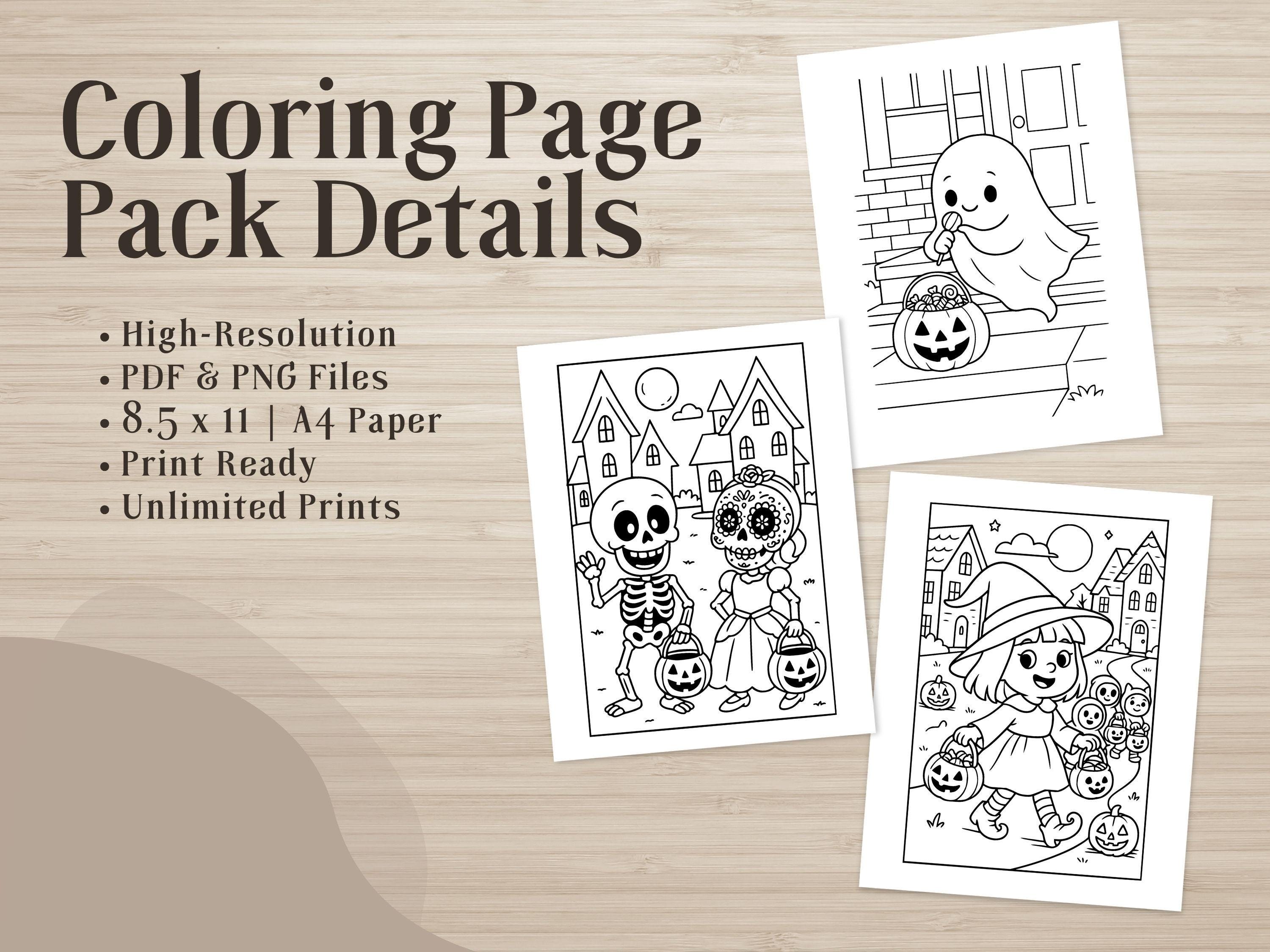 Spooky Cuties Halloween Coloring Pages: Kawaii Trick or Treat Parade (PDF & PNG)
