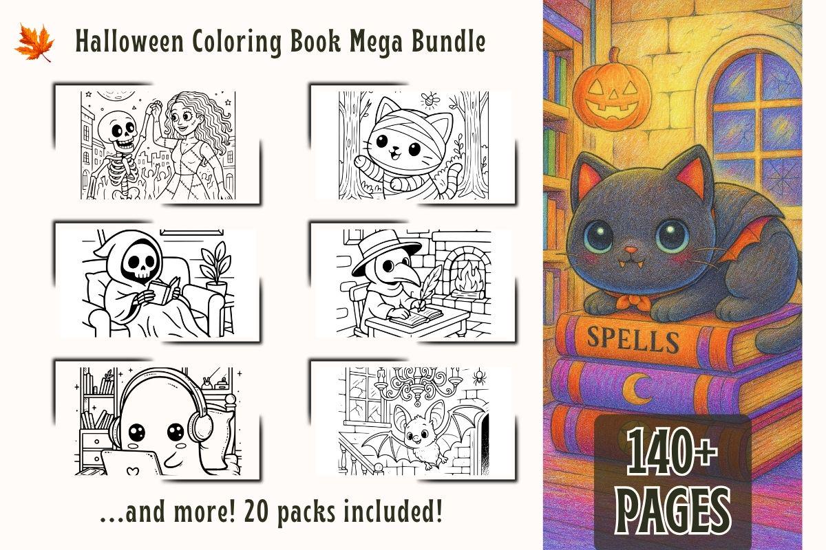 Kawaii Halloween Coloring Pages | 140+ Spooky Sheets (Digital Download)