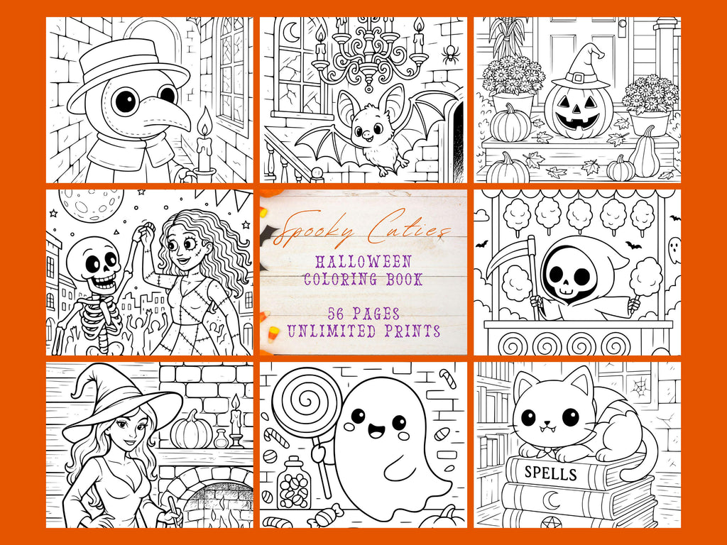 Spooky Cuties: Halloween Coloring Book - 56 Kawaii Pages (PDF)