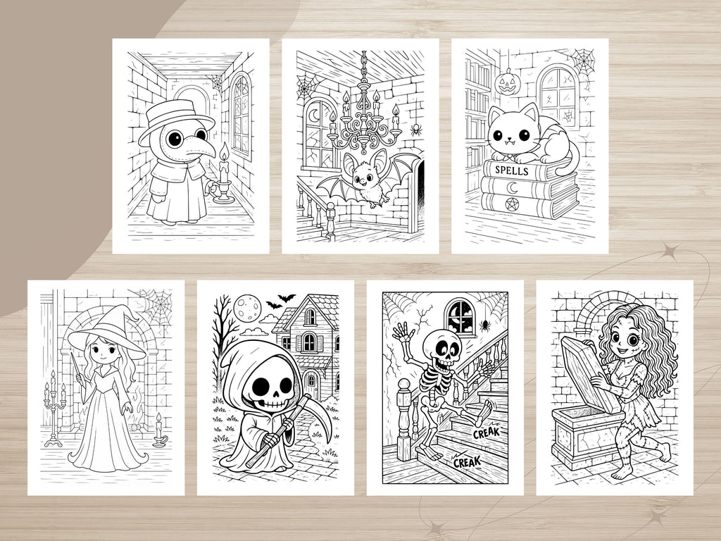 Spooky Cuties Halloween Coloring Pages: Kawaii Haunted House Coloring Book (PNG & PDF Instant Download)