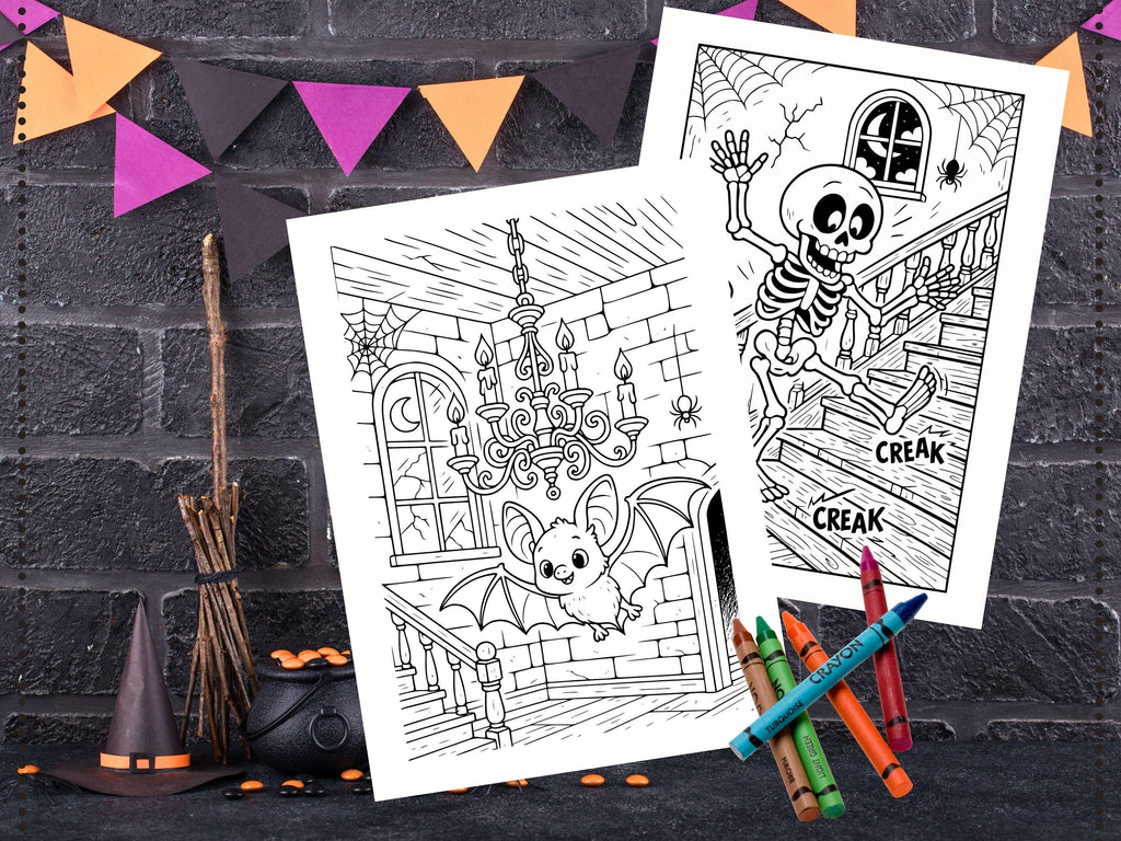 Spooky Cuties Halloween Coloring Pages: Kawaii Haunted House Coloring Book (PNG & PDF Instant Download)