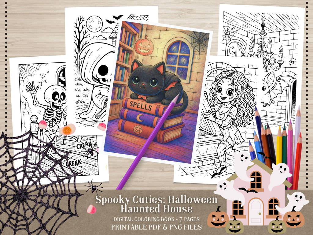 Spooky Cuties Halloween Coloring Pages: Kawaii Haunted House Coloring Book (PNG & PDF Instant Download)