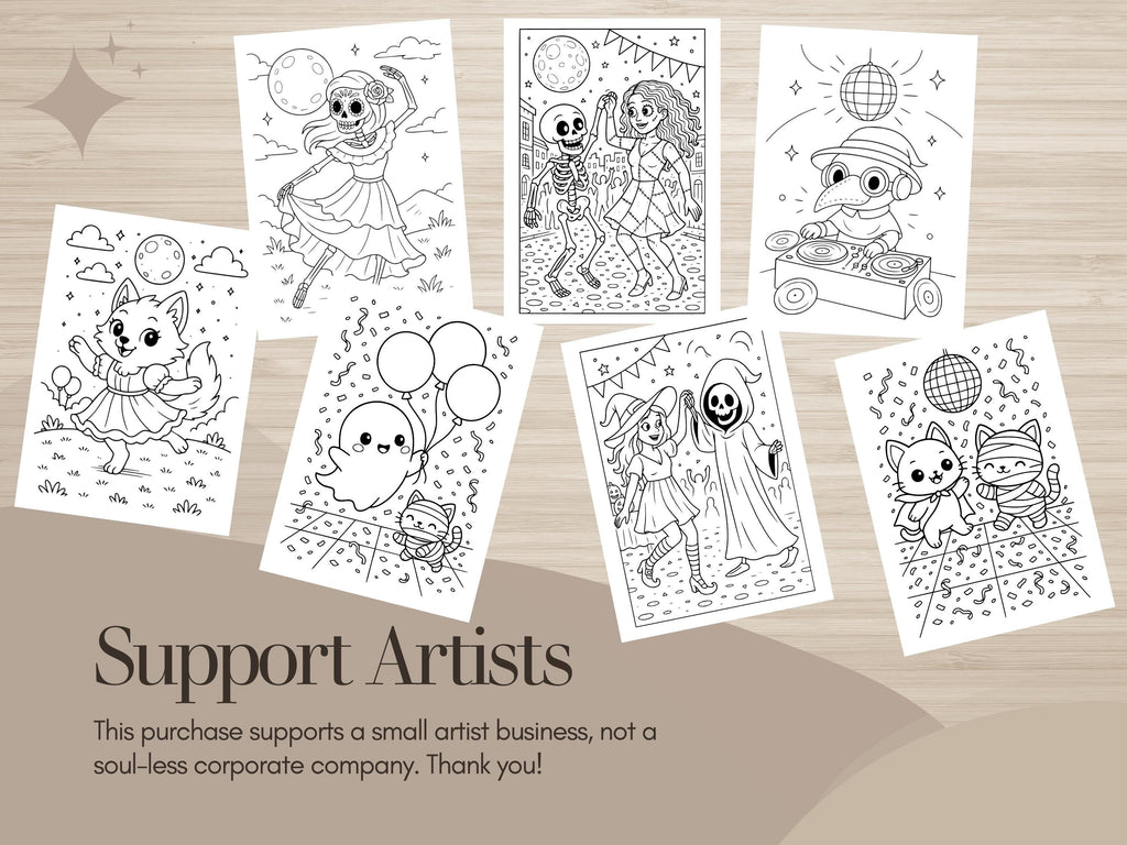 Spooky Cuties Halloween Coloring Pages: Monster's Midnight Dance Coloring Book (PNG & PDF Instant Download)