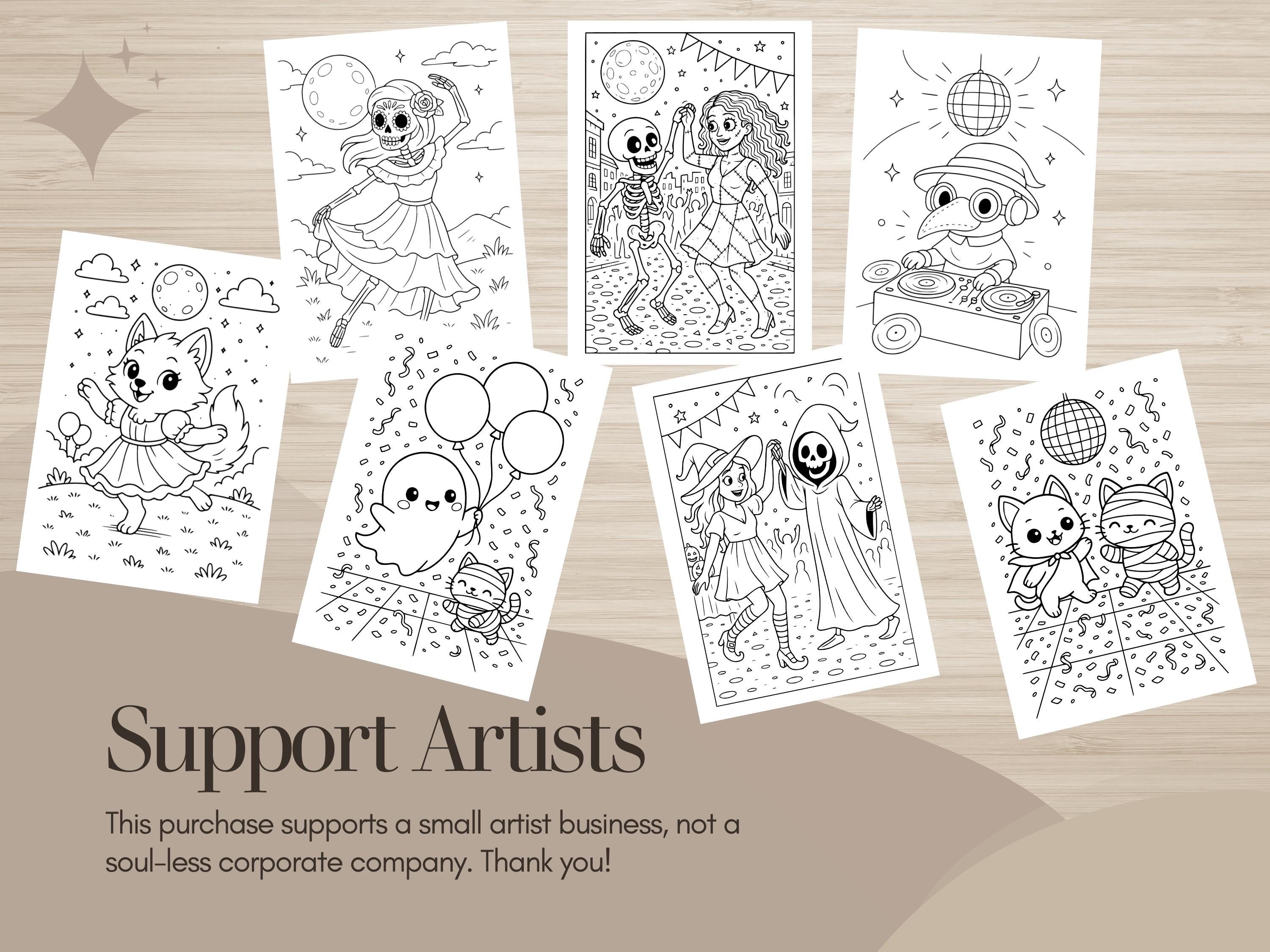 Spooky Cuties Halloween Coloring Pages: Monster's Midnight Dance Coloring Book (PNG & PDF Instant Download)