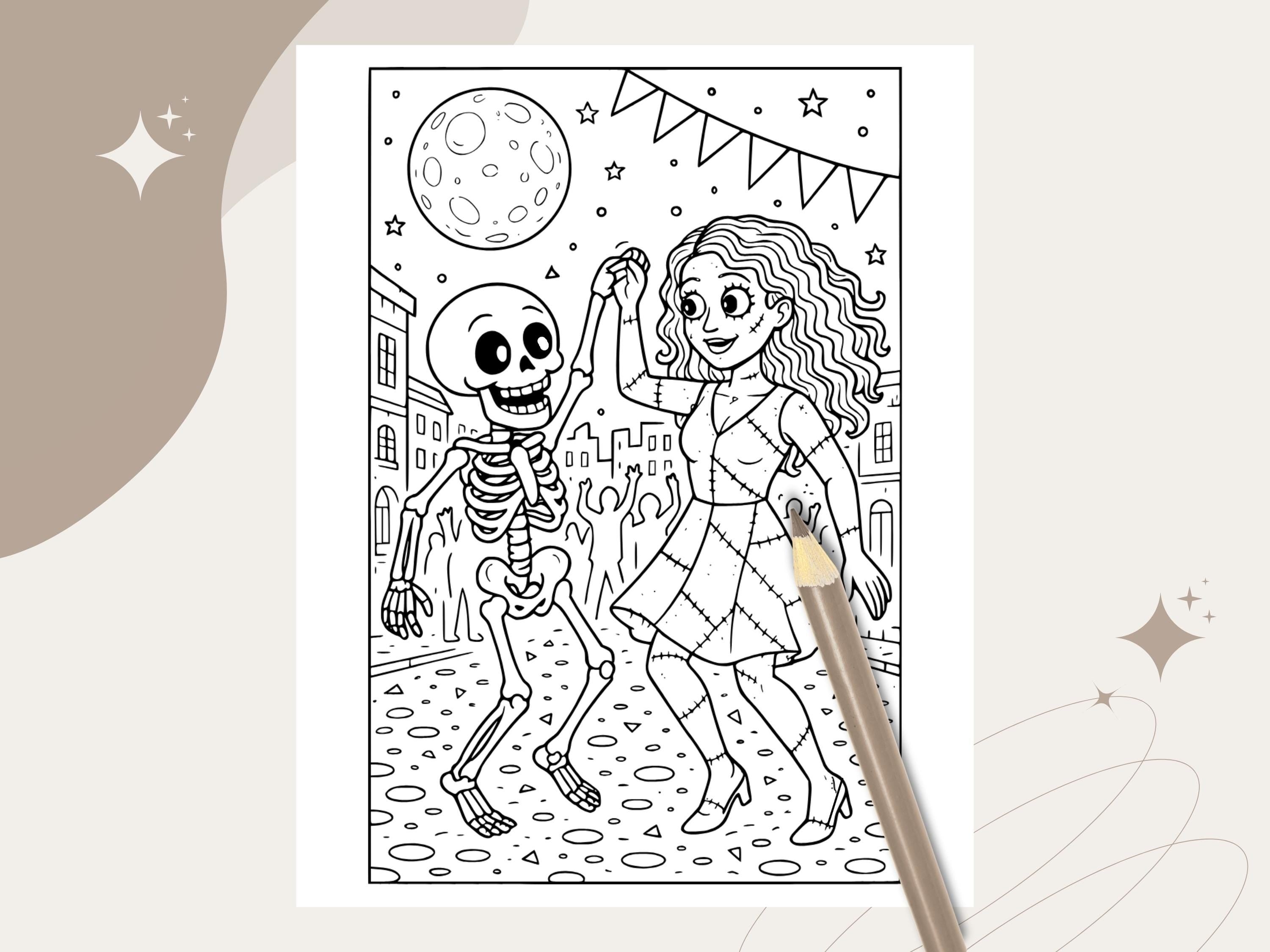 Spooky Cuties Halloween Coloring Pages: Monster's Midnight Dance Coloring Book (PNG & PDF Instant Download)