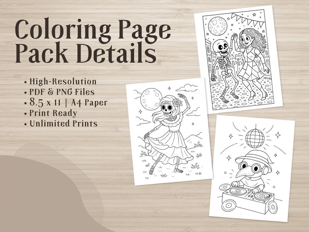 Spooky Cuties Halloween Coloring Pages: Monster's Midnight Dance Coloring Book (PNG & PDF Instant Download)