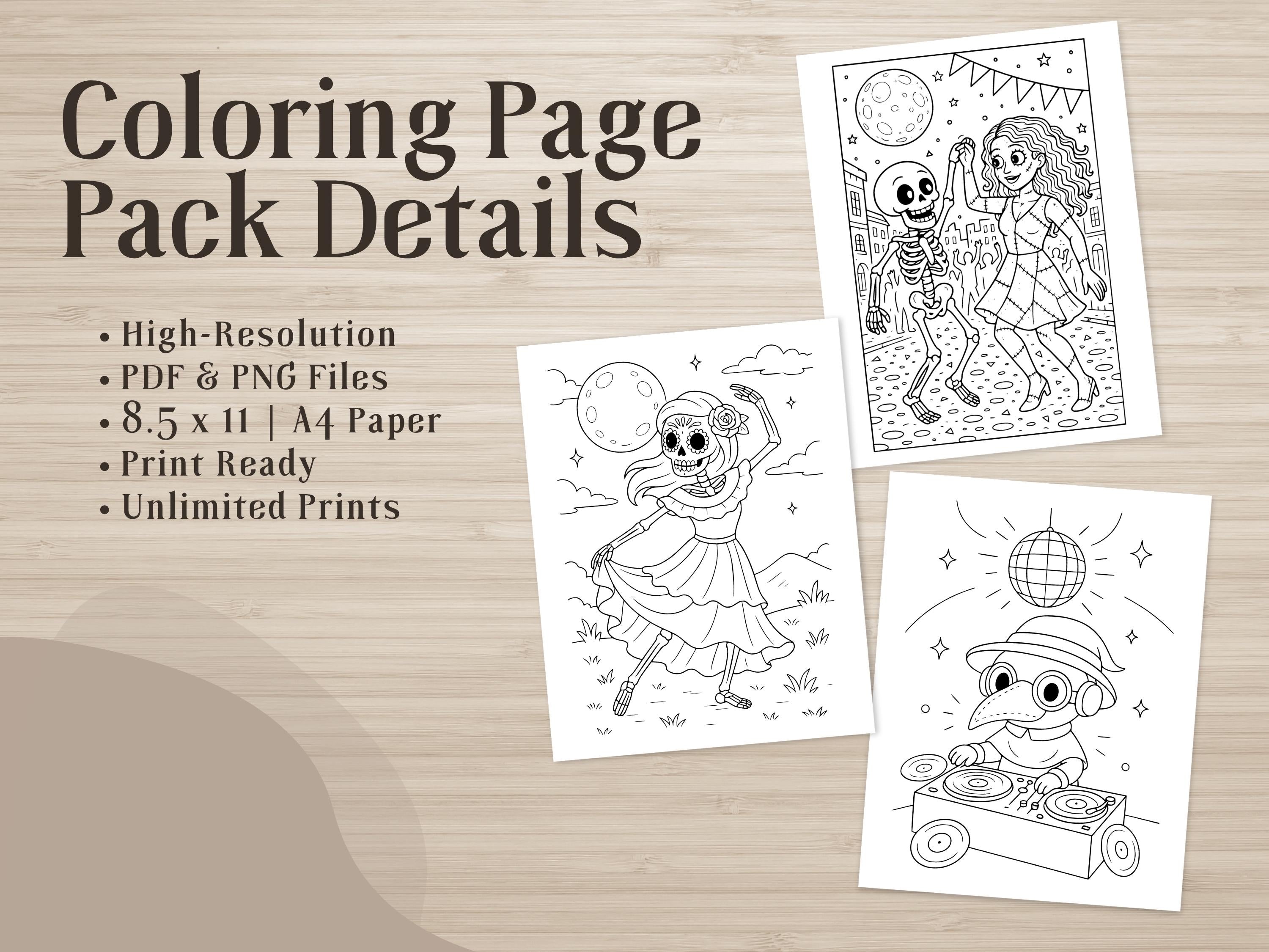 Spooky Cuties Halloween Coloring Pages: Monster's Midnight Dance Coloring Book (PNG & PDF Instant Download)