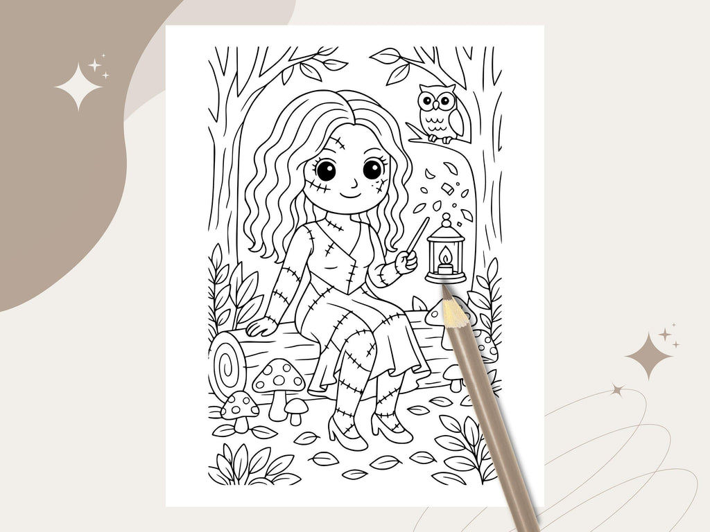 Spooky Cuties Halloween Coloring Pages: Enchanted Forest Adventure (PDF & PNG)